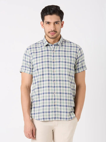 Blue Checkered Regular Fit Shirt TIM PARIS