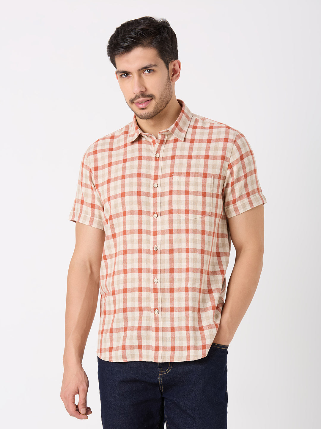 Rust Checkered Regular Fit Shirt