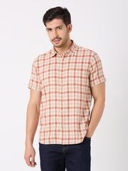 Rust Checkered Regular Fit Shirt