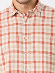 Rust Checkered Regular Fit Shirt