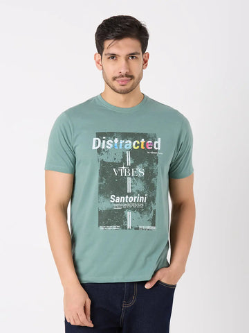 Green Printed Regular Fit T-Shirt TIM PARIS