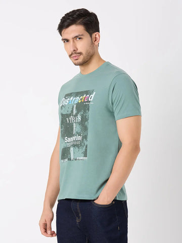 Green Printed Regular Fit T-Shirt TIM PARIS