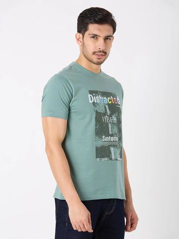 Green Printed Regular Fit T-Shirt TIM PARIS
