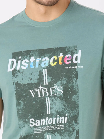 Green Printed Regular Fit T-Shirt TIM PARIS