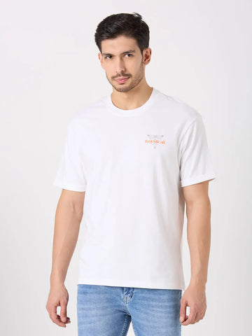 White Printed Relaxed Fit T-Shirt TIM PARIS
