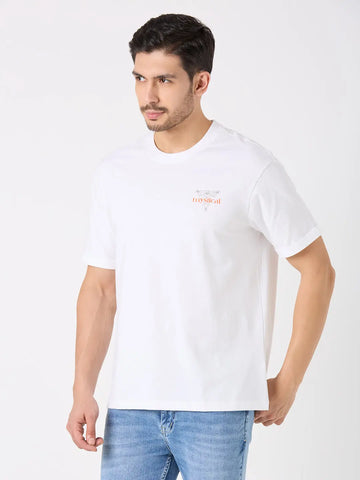White Printed Relaxed Fit T-Shirt TIM PARIS