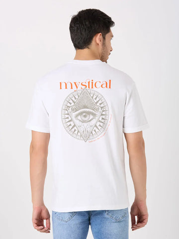 White Printed Relaxed Fit T-Shirt TIM PARIS
