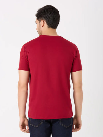 Maroon Printed Regular Fit T-Shirt TIM PARIS