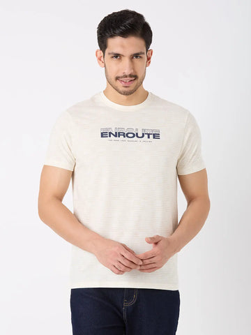 Off White Printed Regular Fit T-Shirt TIM PARIS