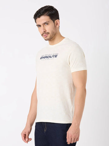Off White Printed Regular Fit T-Shirt TIM PARIS