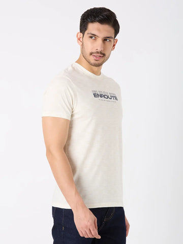 Off White Printed Regular Fit T-Shirt TIM PARIS