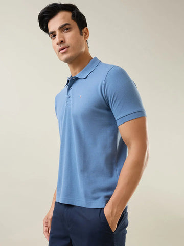 Med Blue Solid Regular Fit T-Shirt TIM PARIS