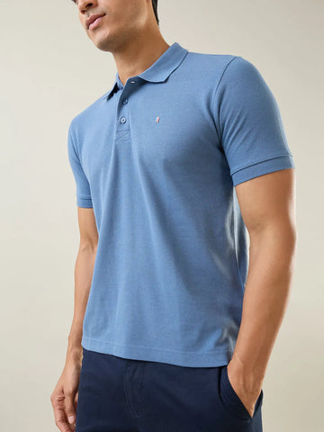 Med Blue Solid Regular Fit T-Shirt TIM PARIS