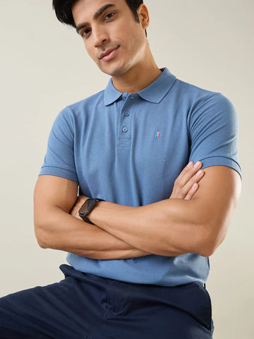Med Blue Solid Regular Fit T-Shirt TIM PARIS