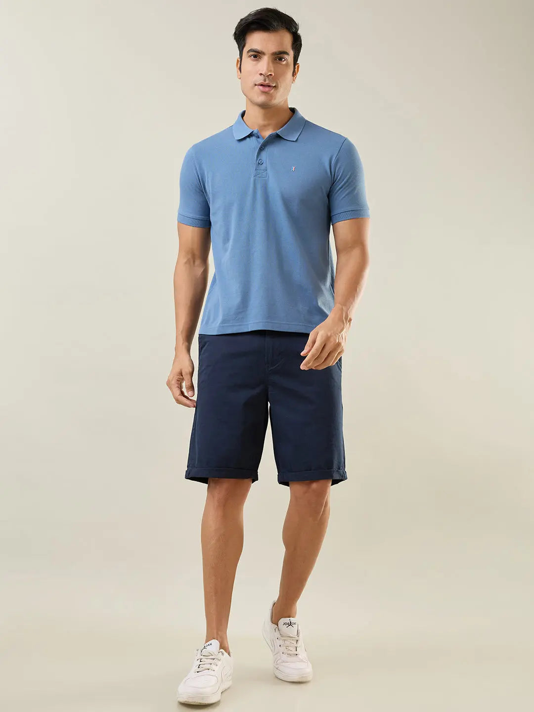 Med Blue Solid Regular Fit T-Shirt TIM PARIS