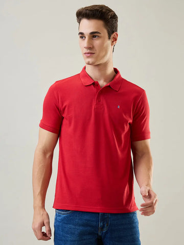 Red Solid Regular Fit T-Shirt TIM PARIS