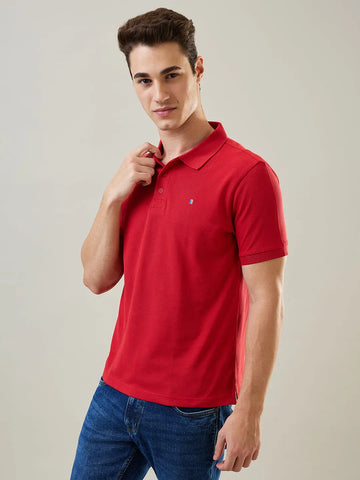 Red Solid Regular Fit T-Shirt TIM PARIS