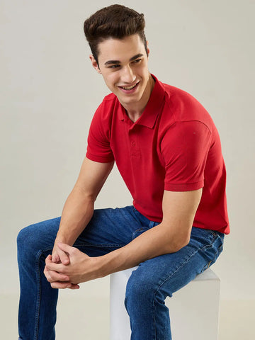 Red Solid Regular Fit T-Shirt TIM PARIS