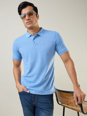 Robbia Blue Solid Polo T-Shirt