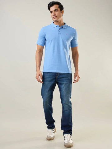Robbia Blue Solid Polo T-Shirt Tim Paris