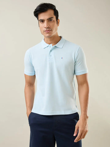 Sky Blue Solid Regular Fit T-Shirt TIM PARIS