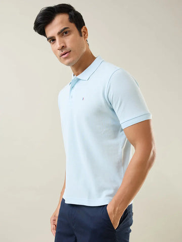 Sky Blue Solid Regular Fit T-Shirt TIM PARIS