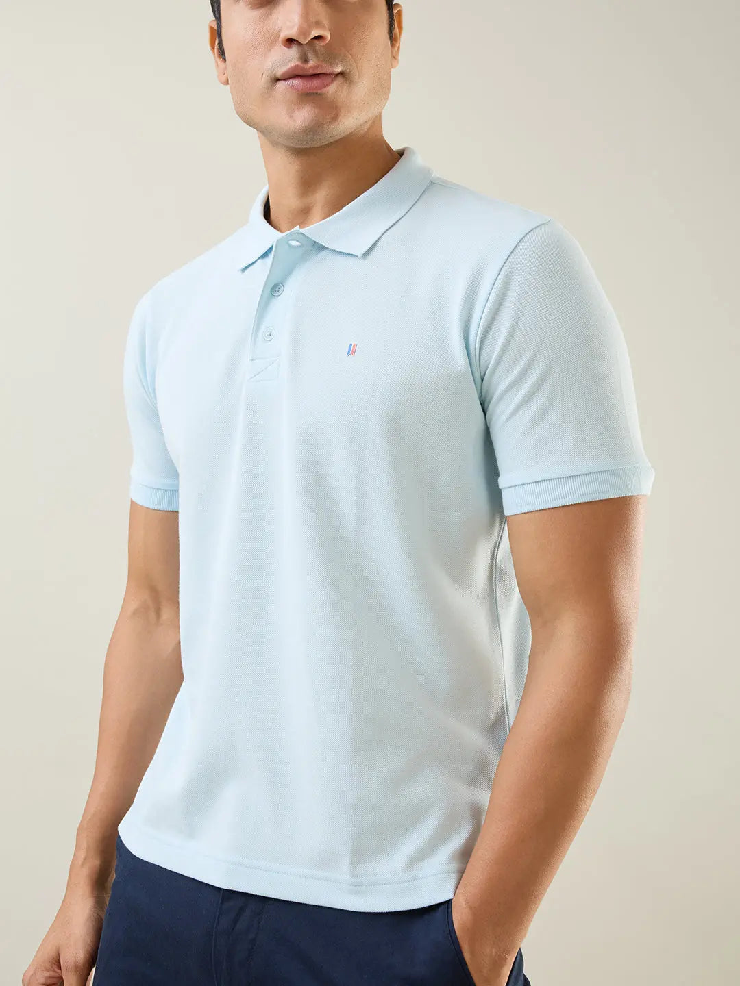 Sky Blue Solid Regular Fit T-Shirt TIM PARIS