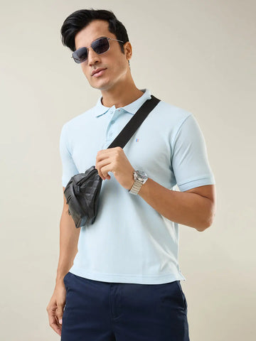 Sky Blue Solid Polo T-Shirt Tim Paris