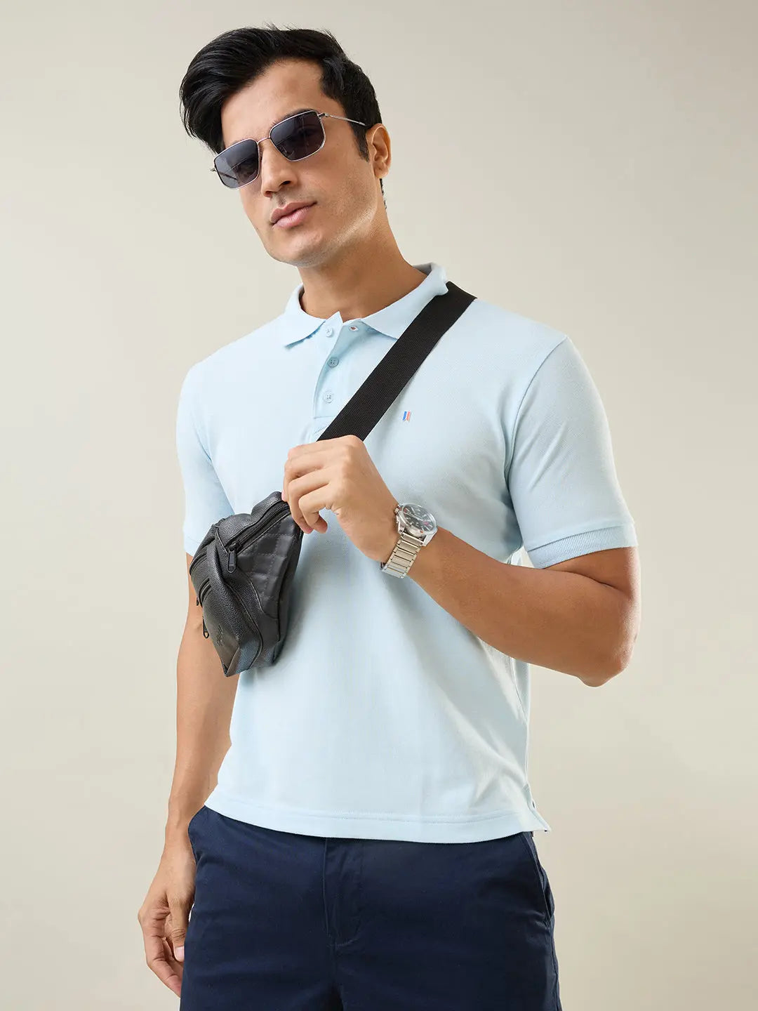 Sky Blue Solid Regular Fit T-Shirt TIM PARIS