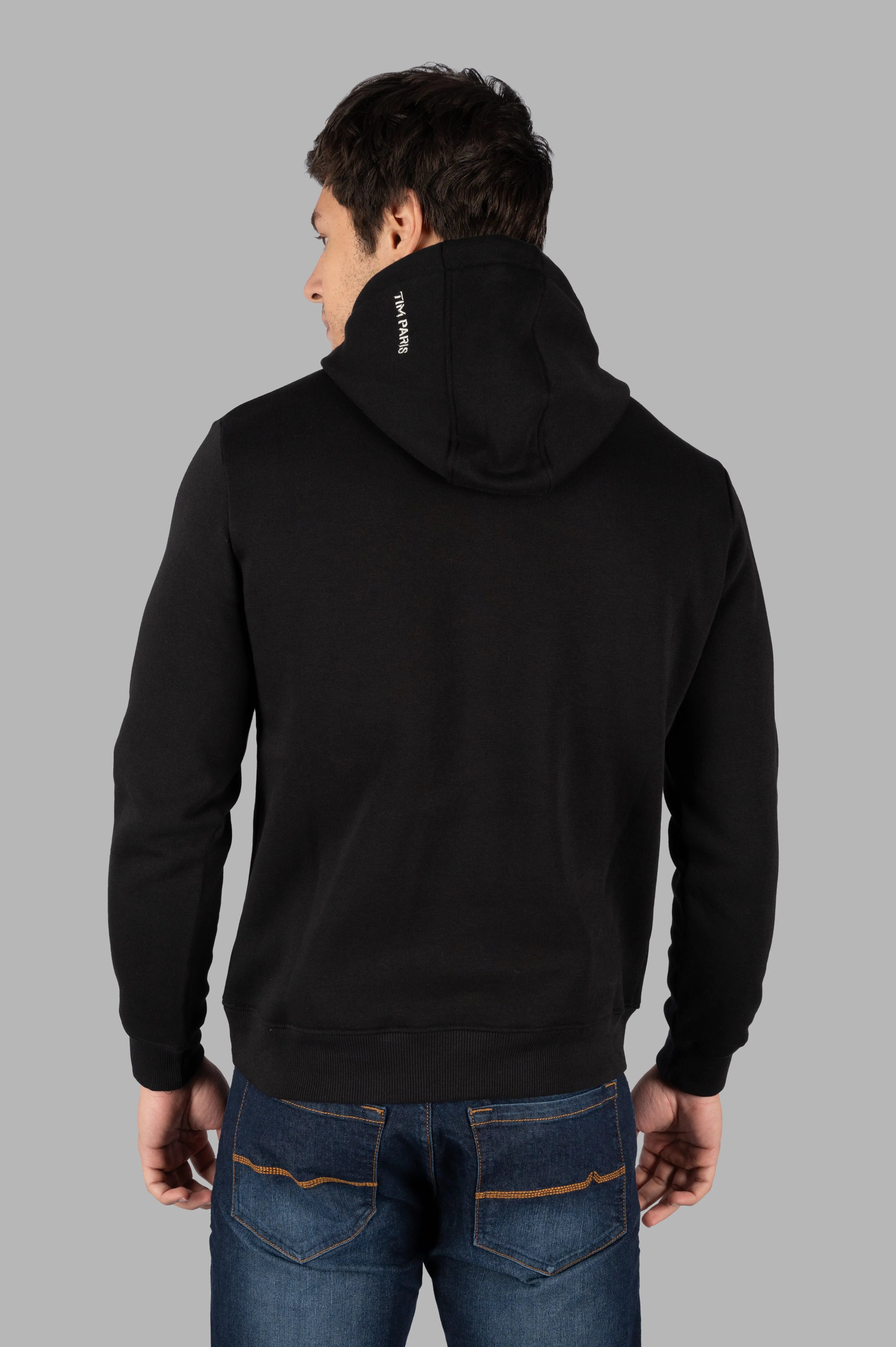 Black Printed Regular Fit Hoodie Tim Paris