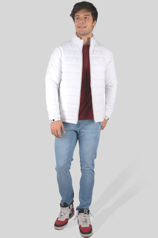 White Solid Bomber Jacket Tim Paris