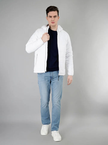 White Solid Bomber Jacket Tim Paris