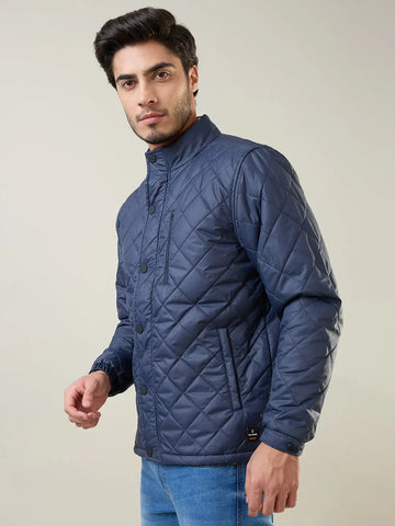 Navy Self Design Jacket Tim Paris