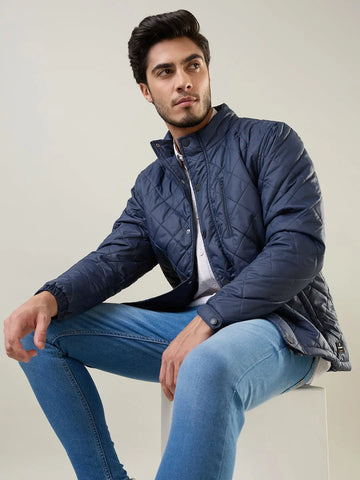 Navy Self Design Jacket Tim Paris