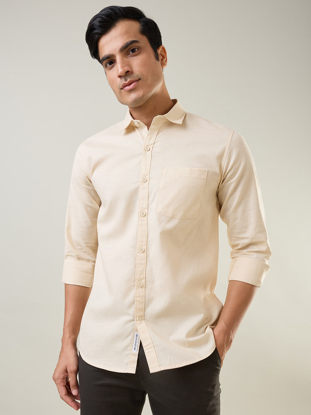 Beige Solid Regular Fit Shirt