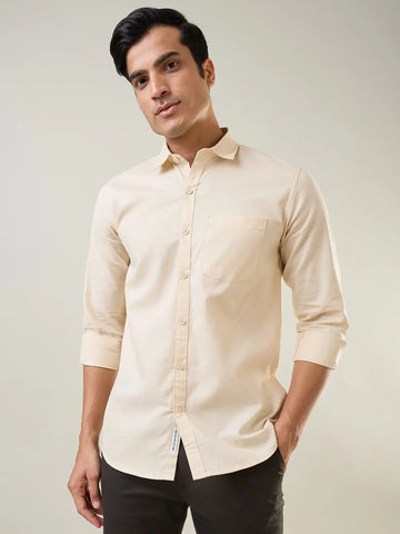 Beige Solid Regular Fit Shirt TIM PARIS