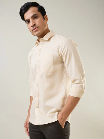 Beige Solid Regular Fit Shirt TIM PARIS
