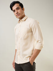 Beige Solid Regular Fit Shirt
