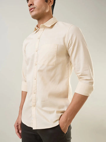 Beige Solid Regular Fit Shirt TIM PARIS