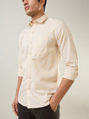 Beige Solid Regular Fit Shirt