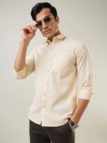 Beige Solid Regular Fit Shirt TIM PARIS