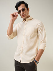 Beige Solid Regular Fit Shirt