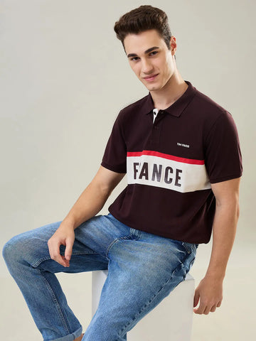 Brown Cut & Sew Regular Fit T-shirt Tim Paris