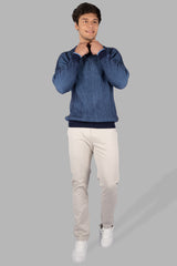 Dress Blue Round Neck Pullover