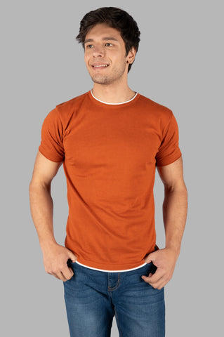 Bombay Brown Solid Round Neck T-Shirt Tim Paris
