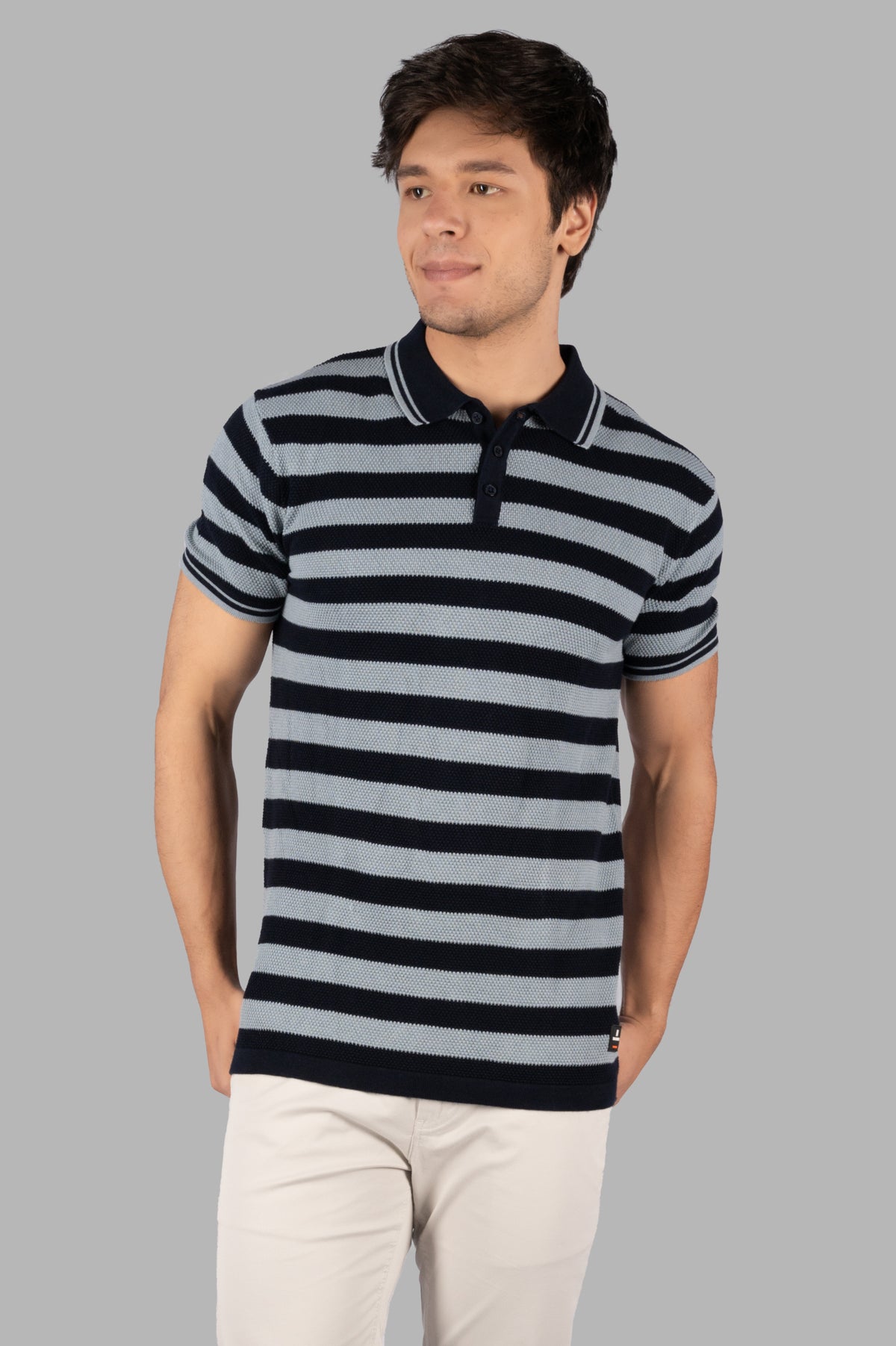 Grey Striped Polo T-shirt