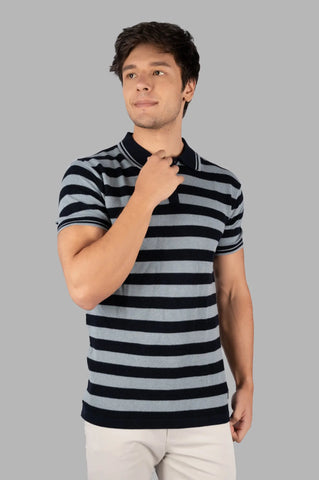 Grey Striped Polo T-shirt Tim Paris