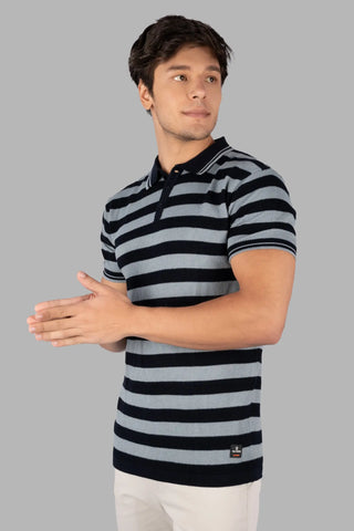 Grey Striped Polo T-shirt Tim Paris