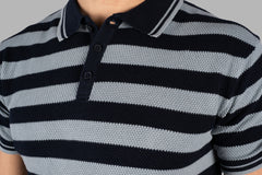 Grey Striped Polo T-shirt