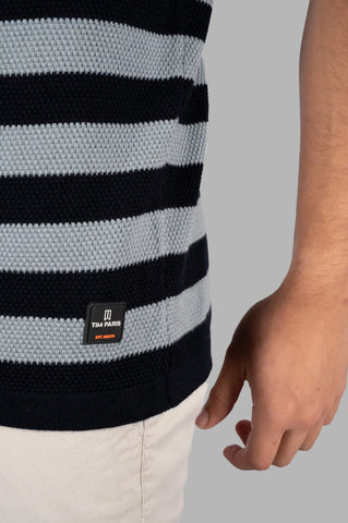 Grey Striped Polo T-shirt Tim Paris